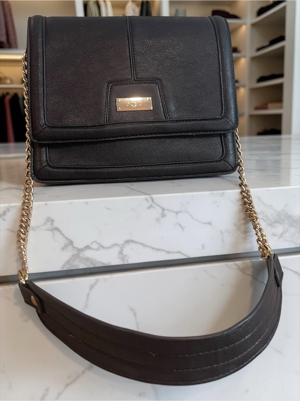 BCBG Black Shoulder Bag with Gold Chain Strap